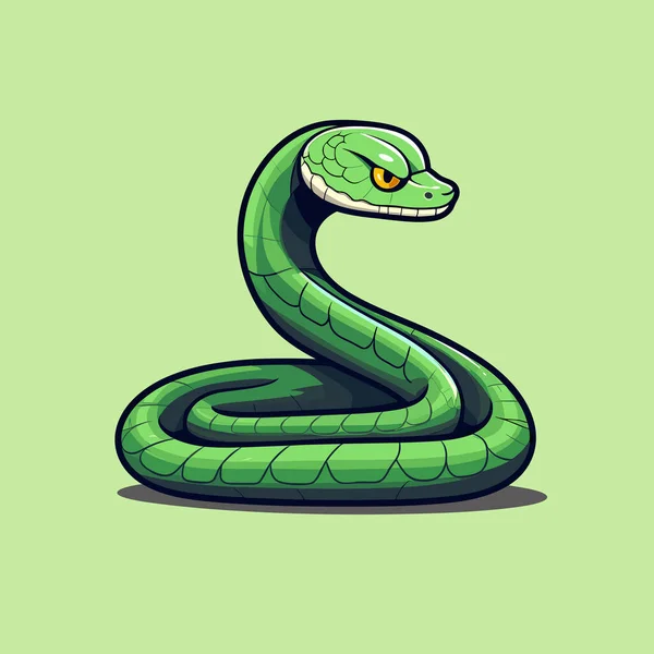 Eine Grüne Schlange Mit Gelben Augen Auf Grünem Hintergrund — Stockvektor