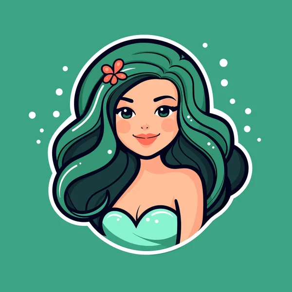 髪に緑の髪と花を持つ女の子 — ストックベクタ