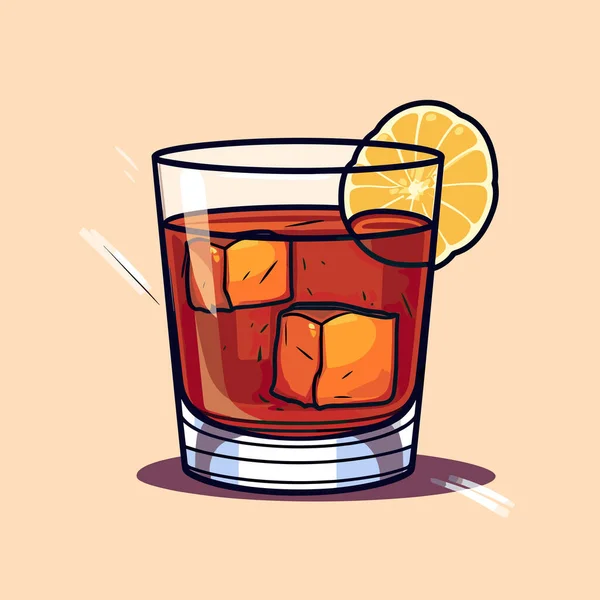 一杯酒精 边缘上有一片橙子 — 图库矢量图片