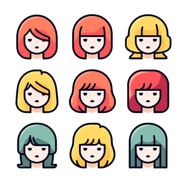Groupe Femmes Avec Différentes Styles Cheveux Colorés — Image vectorielle
