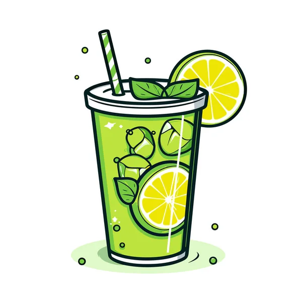 Зеленый Напиток Ломтиками Лимона Мятой — стоковый вектор