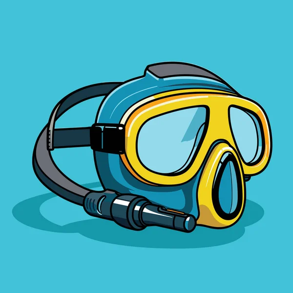 Žlutá Modrá Potápěčská Maska Modrém Pozadí — Stockový vektor