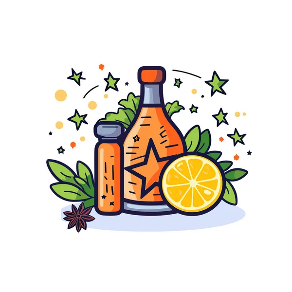 Una Botella Jugo Naranja Junto Una Rebanada Naranja — Vector de stock