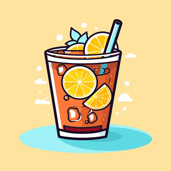 Una Bebida Con Rodajas Naranja Una Pajita — Archivo Imágenes Vectoriales