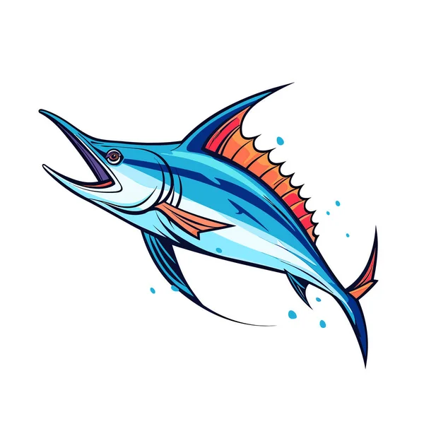 Blue Marlin Fish White Background — Stock Vector