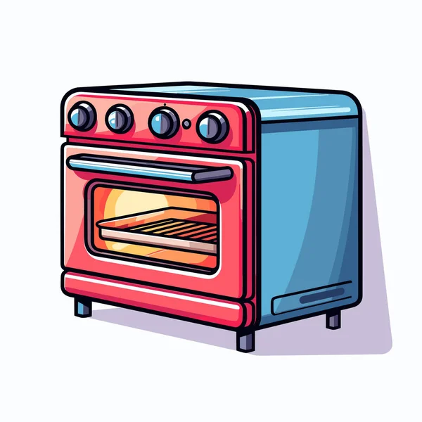 一个开着门的红蓝相间的烤箱 — 图库矢量图片