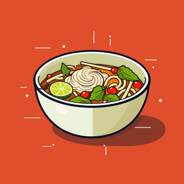Tazón Sopa Con Fideos Verduras — Vector de stock