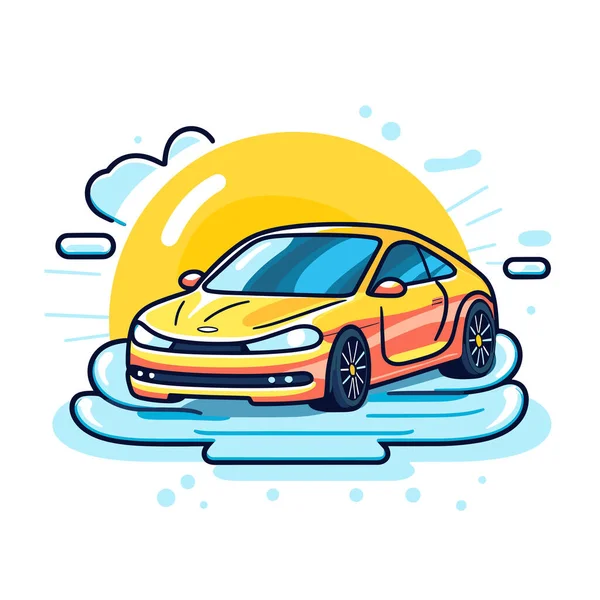 Ein Gelbes Auto Fährt Auf Dem Wasser — Stockvektor