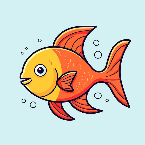 Zlatá Ryba Bublinkami Modrém Pozadí — Stockový vektor