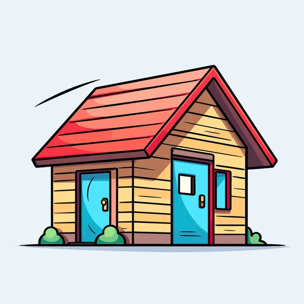 Uma Pequena Casa Madeira Com Telhado Vermelho —  Vetores de Stock