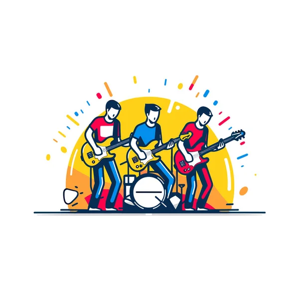 Group People Playing Guitar Singing — Stock Vector