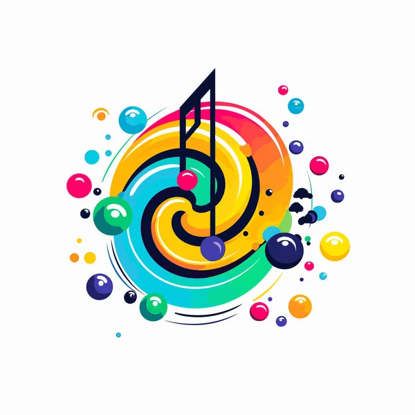 Een Muzieknoot Met Kleurrijke Bubbels Eromheen — Stockvector