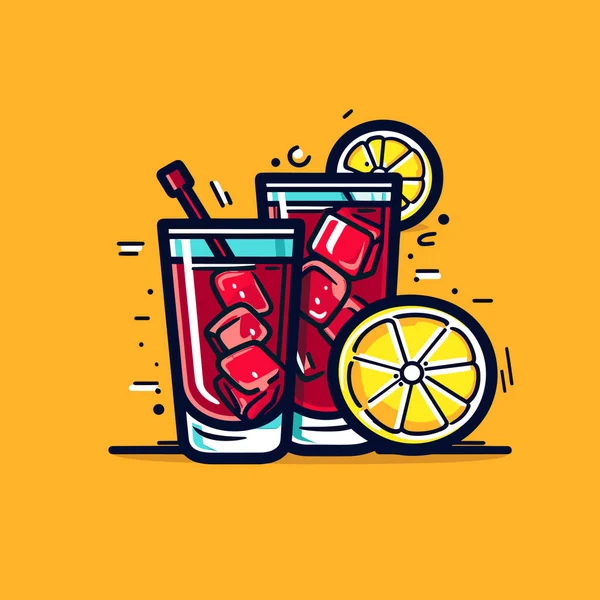 Ein Paar Gläser Mit Getränken Neben Einer Zitronenscheibe — Stockvektor