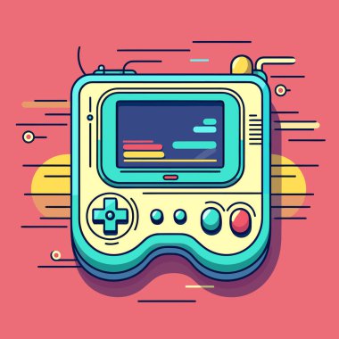 An old gameboy is shown with a pink background clipart