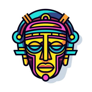 Ortasında kadın yüzü olan renkli bir maske.