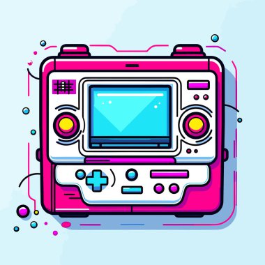 Mavi ekranlı pembe beyaz bir Gameboy.