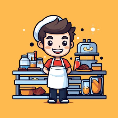 Yemek dolu bir tezgahın önünde duran bir adam.