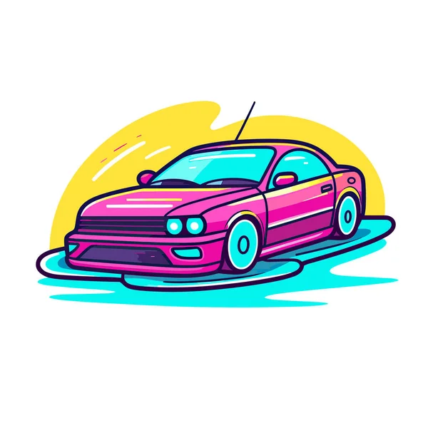 Pink Car Yellow Background — Stock Vector