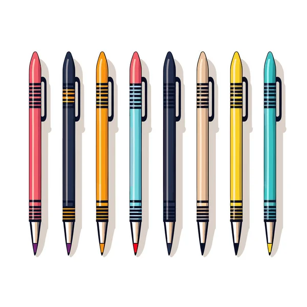 Row Different Colored Pens Sitting Next Each Other — Stock Vector
