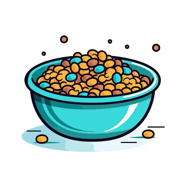 Tazón Azul Lleno Cereales Encima Una Mesa — Vector de stock