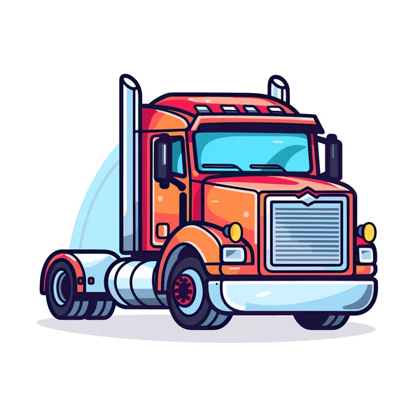 Camión Semirremolque Naranja Con Remolque Plano — Vector de stock