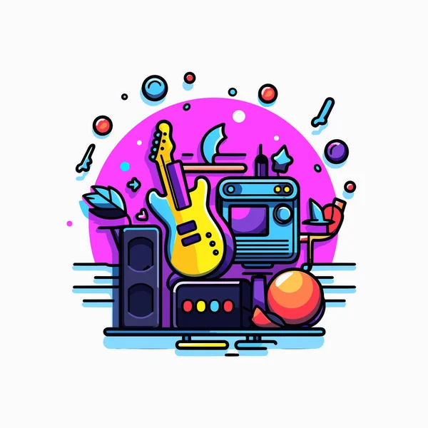 Illustration Einer Gitarre Und Lautsprecher — Stockvektor
