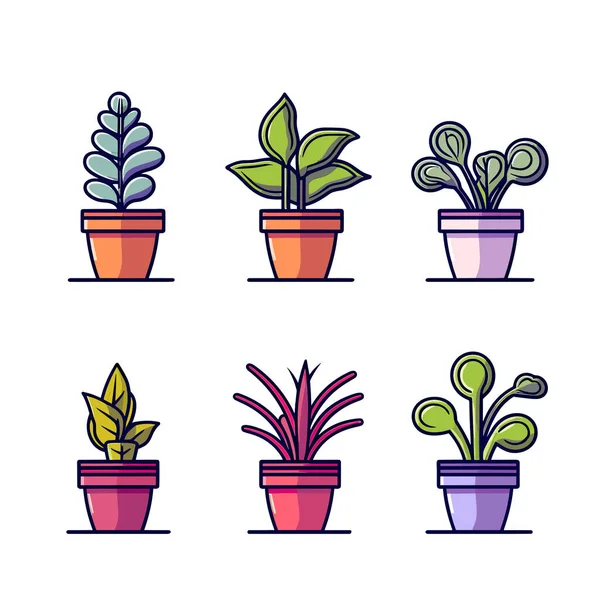 Conjunto Plantas Macetas Diferentes Colores — Vector de stock