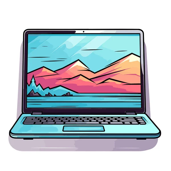 Open Laptop Computer Sitting Top Table — Stock Vector