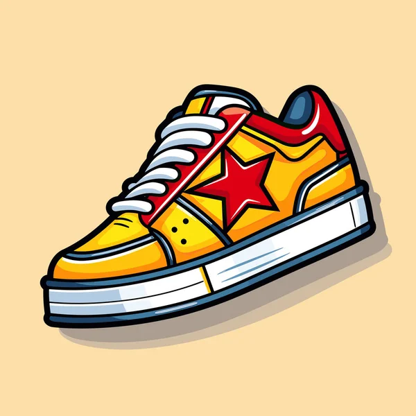 一双黄色的运动鞋 上面有一颗红星 — 图库矢量图片
