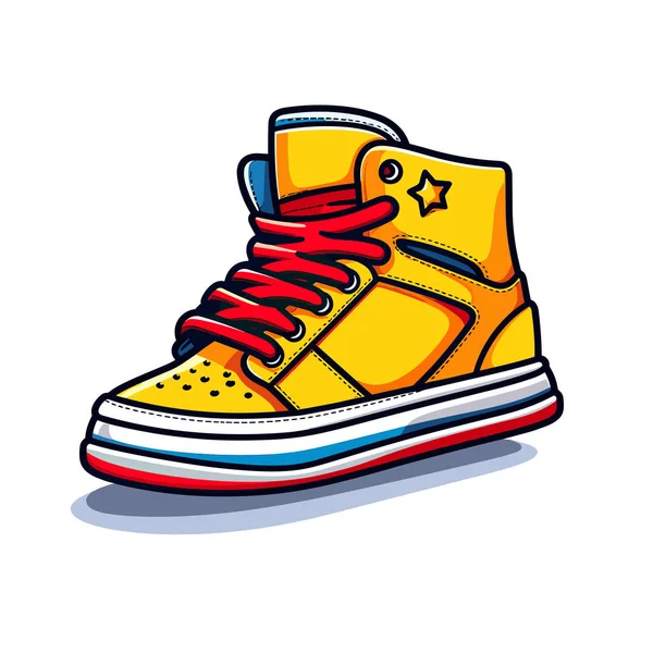 Pair Yellow Sneakers Red Blue Laces — Stock Vector