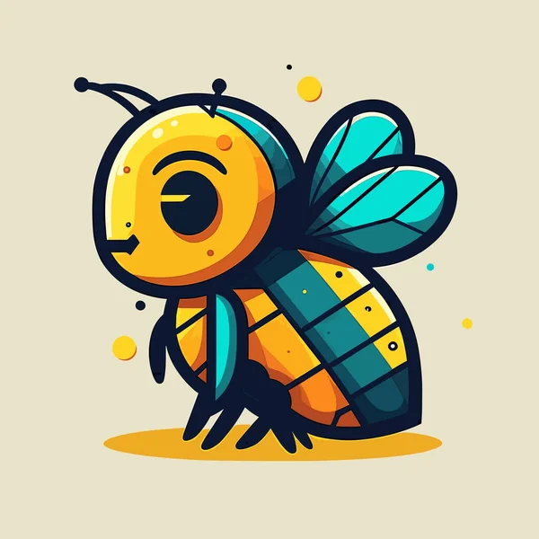 Kreslená Včela Modrým Žlutým Pruhem Hrudi — Stockový vektor