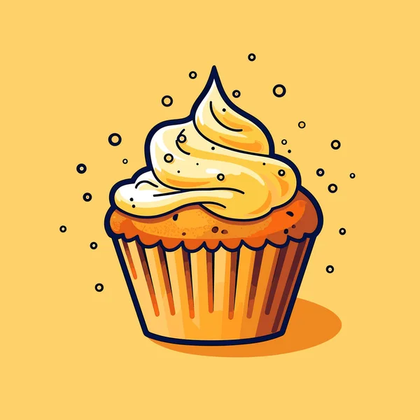 Ein Cupcake Mit Weißem Zuckerguss Und Streusel — Stockvektor