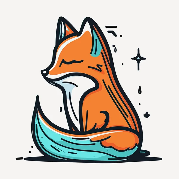 Zeichnung Eines Fuchses Der Auf Einem Stück Holz Sitzt — Stockvektor