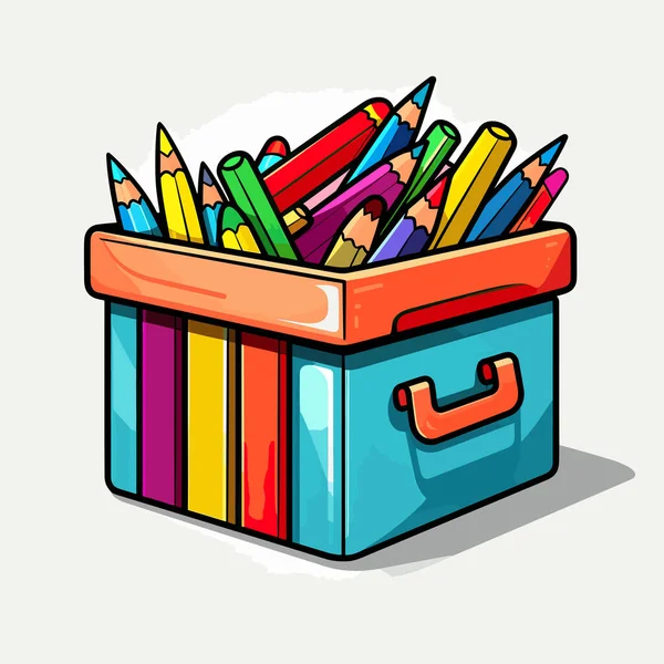 Box Filled Lots Colorful Pencils — Stock Vector