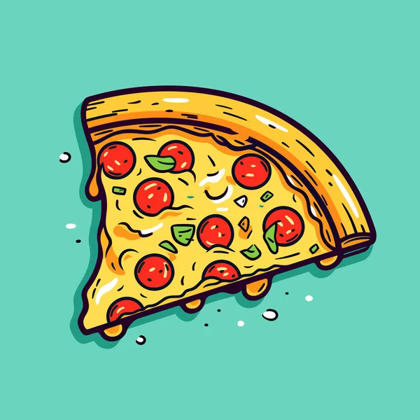 Eine Scheibe Pizza Auf Blauem Hintergrund — Stockvektor