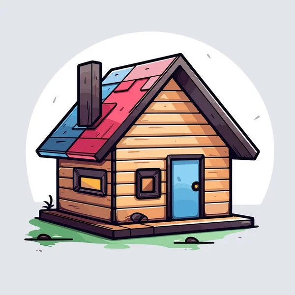 Ein Kleines Holzhaus Mit Rotem Dach — Stockvektor