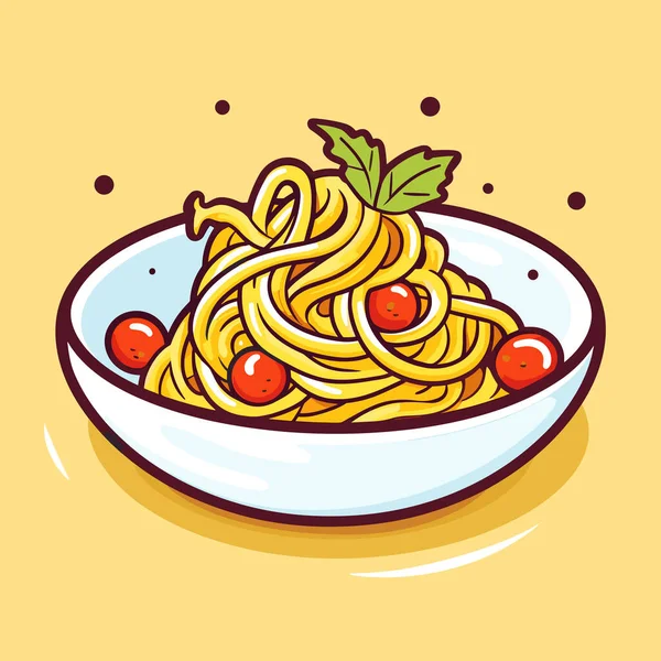 Plato Espaguetis Con Tomates Cherry — Vector de stock