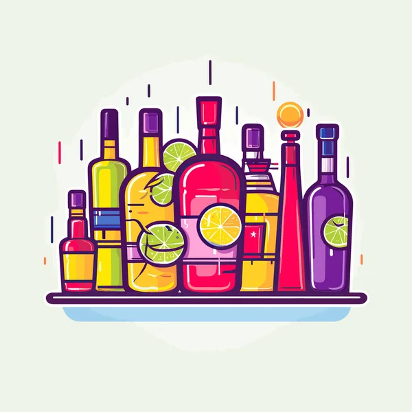 Tray Filled Lots Different Types Alcohol — Stock Vector