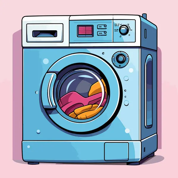 stock vector A blue washing machine with a pink background