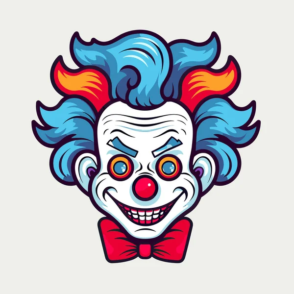 Clown Aux Cheveux Bleus Nœud Papillon Rouge — Image vectorielle