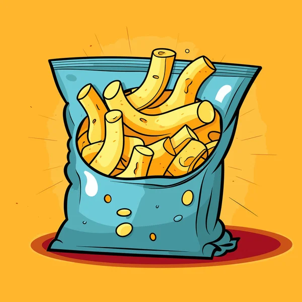 Saco Azul Cheio Bananas Cima Fundo Amarelo — Vetor de Stock