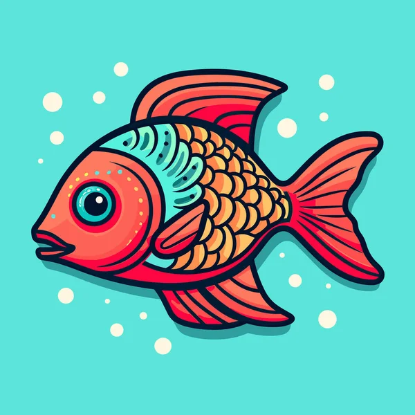 Červená Ryba Modrýma Očima Modrém Pozadí — Stockový vektor