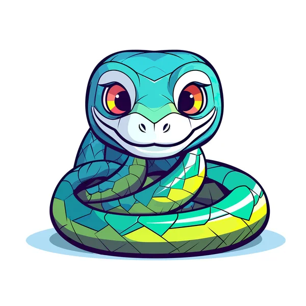 大きな目をした青と緑のヘビ — ストックベクタ
