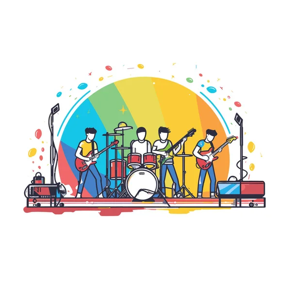 Group People Playing Instruments Stage — Stock Vector