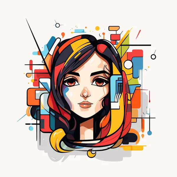 Kvinna Ansikte Med Färgstark Bakgrund — Stock vektor