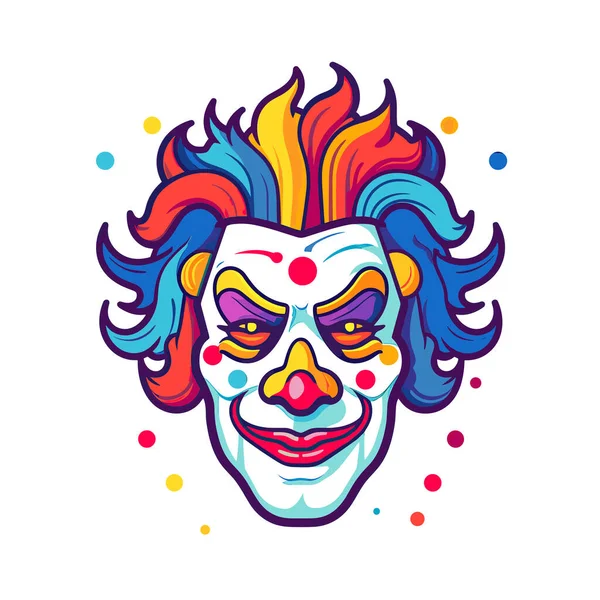 Клоун Красочными Волосами Клоунским Макияжем — стоковый вектор