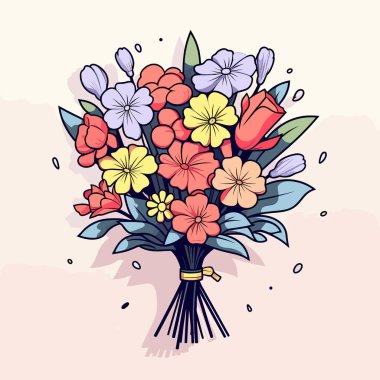 Pembe arka planda bir buket çiçek.