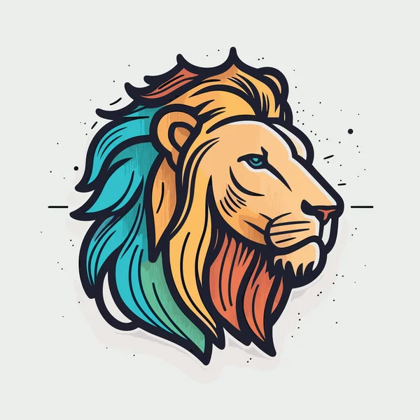 Ein Löwenkopf Mit Bunter Mähne — Stockvektor