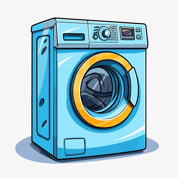 Sarı Saplı Mavi Bir Çamaşır Makinesi — Stok Vektör