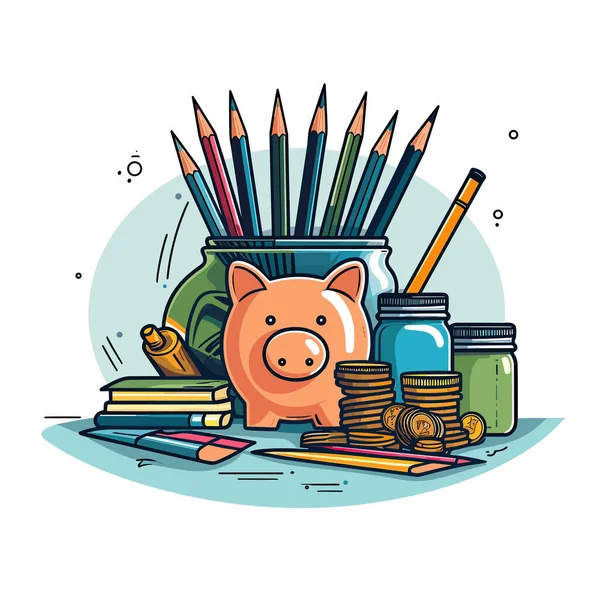 Pig Sitting Next Some Pencils — Stock Vector